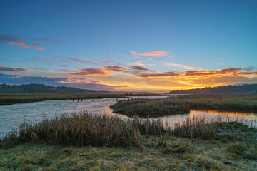 Sunset at Lynch Cove Wetlands Washington State