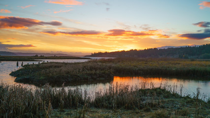 Fototapeta na wymiar Sunset at Lynch Cove Wetlands Washington State