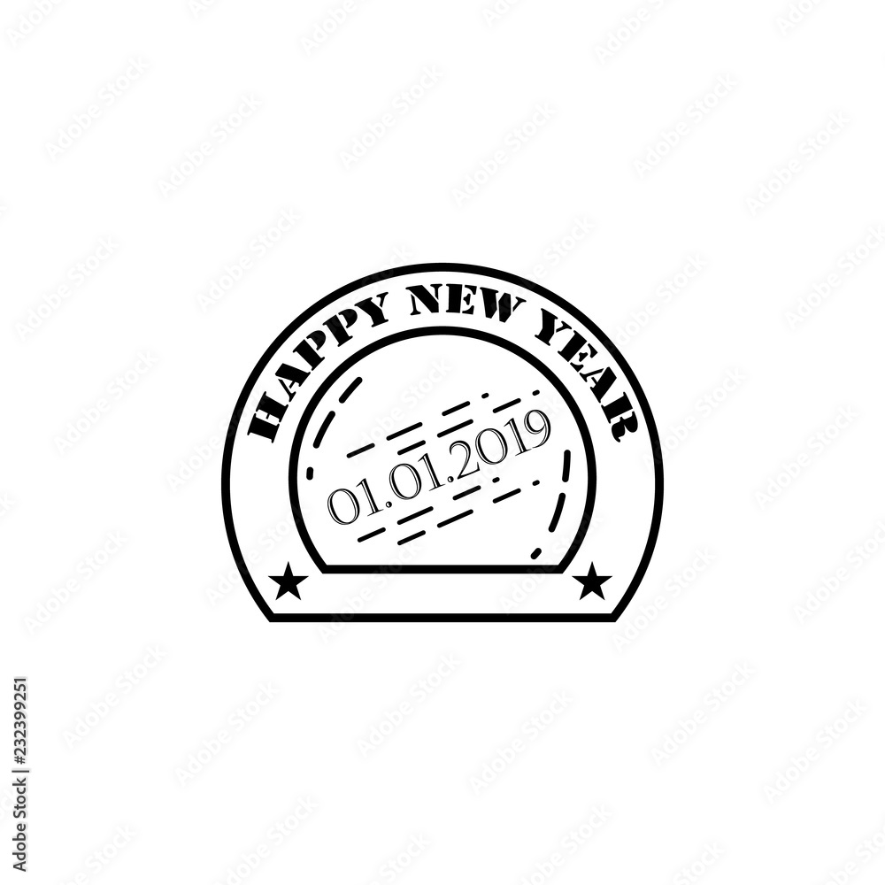 Poster happy new year 2019 stamp icon. element of happy new year icon for mobile concept and web apps. thin