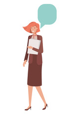 business woman wit book and speech bubble
