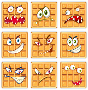 Set of waffle facial expression