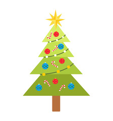 Fototapeta premium Christmas tree with toys vector illustration isolated on white background