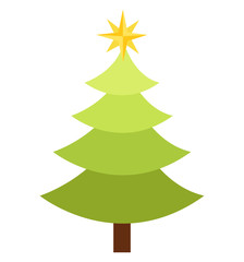 Christmas tree vector silhouette with star icon flat isolated on white background