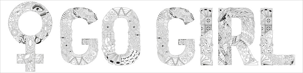 Symbol of Venus with words GO GIRL in tribal Indian style. Vector illustration © Andreichenko