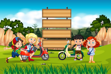 International children on wooden board