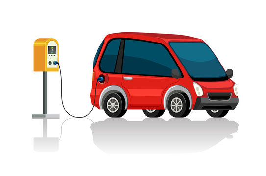 red electric car charging at station clip art preview