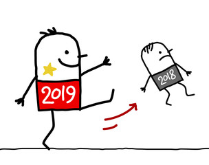 Cartoon Big 2019 Man Kicking Out a Small 2018