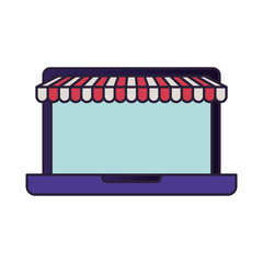 laptop screen with tent isolated icon