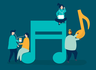 Characters of people listening to music illustration