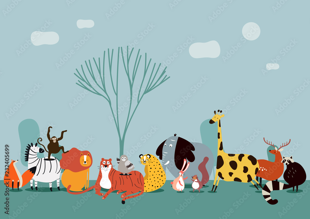 Poster Cute group of wild animals vector