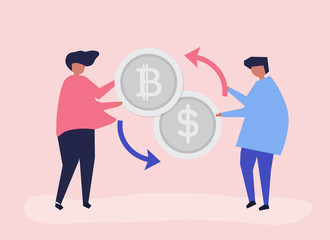 People exchanging bitcoin to dollars