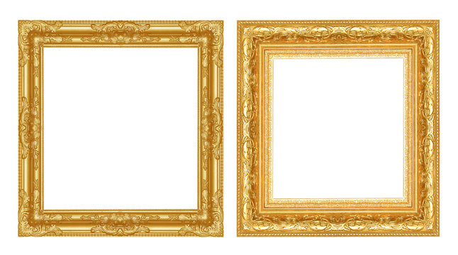 Set  antique golden frame isolated on white background