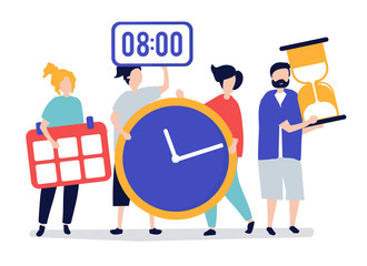Characters of people holding time management concept illustration