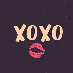 Fototapeta premium XOXO brush lettering sign, Grunge calligraphic hugs and kisses Phrase, Internet slang abbreviation XOXO symbols, vector illustration