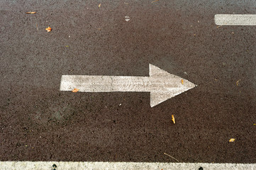 Fototapeta premium asphalt road with drawn arrows pointing to two directions. Making decisions and making choices
