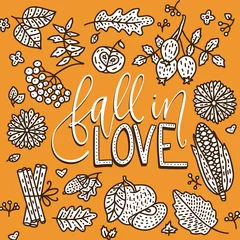 Fototapeten Cozy fall vector illustration. Autumn vector lettering card. © trihubova