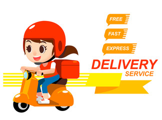 Vector cute delivery man riding scooter with GPS map graphic