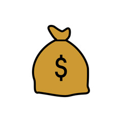 Money bag flat icon vector pictogram isolated, black and white bag with dollars