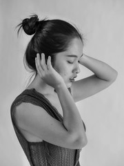 Fototapeta premium Portrait of beautiful Asian woman in black and white.
