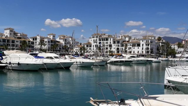 Spanish Marina in Puerto de La Duquesa in The Costa del Sol in Spain.
Camera = Static shot across boats