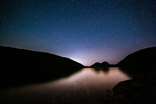 Jordan Pond under a starry night
