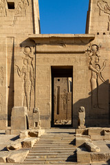 Looking through the first pylon into the forecourt of the Temple of Isis, Philae, Aswan, Egypt