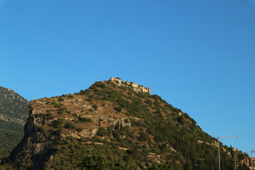 Fototapeta na wymiar Landscape with Villehardouin's Castle in medieval Mystras, Greece