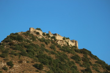 Landscape with Villehardouin's Castle in medieval Mystras, Greece