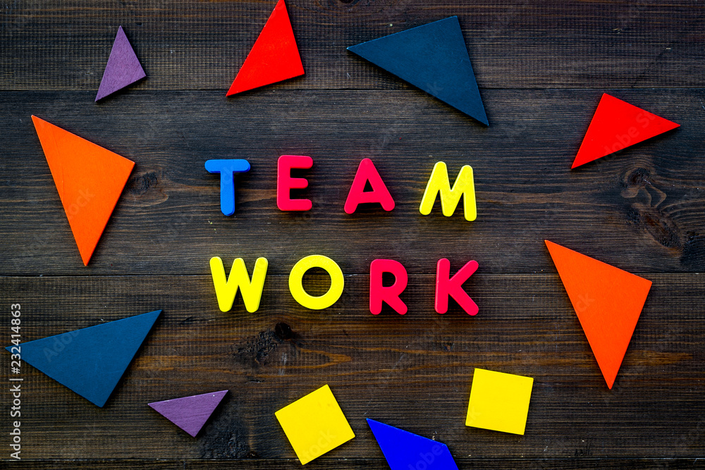Poster teamwork concept. teamwork techniques for students. text teamwork lined with colored letters in abst