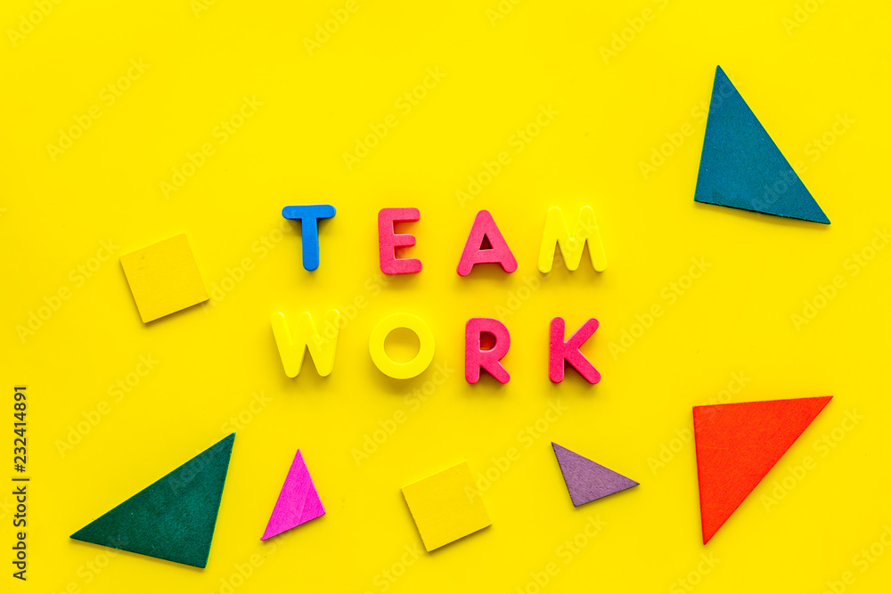 Poster teamwork concept. teamwork techniques for students. text teamwork lined with colored letters in abst