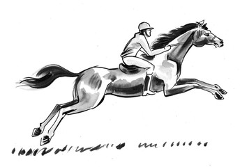 Horse racing. Ink and watercolor illustration © berdsigns