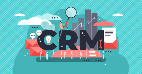 CRM or customer relationship management flat stylized vector illustration.