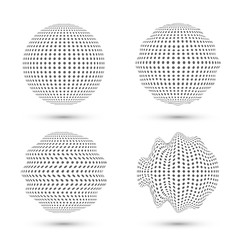 Set with isolated dotted spheres, waves on spheres, optical illusion
