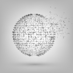 Stylized sphere of particles disintegrate. Abstract element, splinters