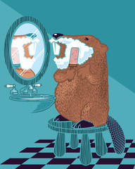 Beaver Shaving Face in Mirror © WellofMike