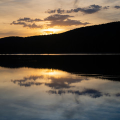 Sunset at lake Inari Lapland Finland.