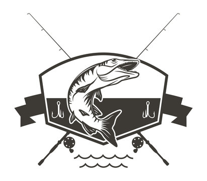 Leaping Muskie Logo with Crossed Fishing Rods