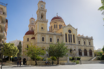 Fototapeta na wymiar Heraklion, Crete - 09 28 2018: In the city of Heraklion. .Saint Minas Cathedral