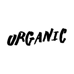 Organic vector logo design. Hand drawn ink sketch and handwritten calligraphy text isolated on white background. Doodle grunge style.