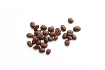 Roasted coffee beans on white background.