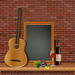 Acoustic guitar on the shelf with