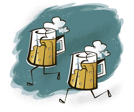 Beer Mugs with Legs Barhopping on a Beer Run