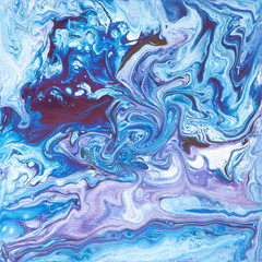 Colorful violet and blue wavy texture. Abstract acrylic painting. Fluid art.