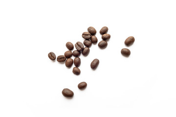 Roasted coffee beans on white background.