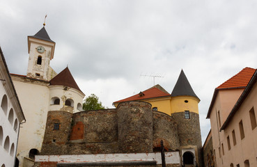 Fototapeta premium An inner courtyard of the castle Palanok, roofs at Mukachevo, Ukraine