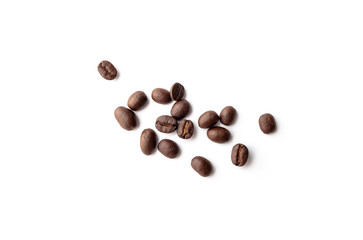 Roasted coffee beans on white background.