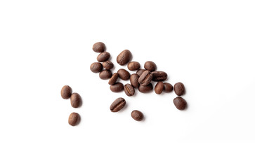 Roasted coffee beans on white background.