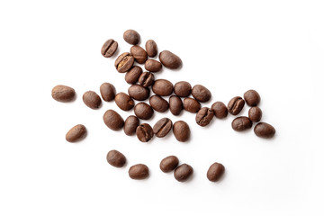 Roasted coffee beans on white background.