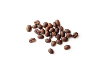 Roasted coffee beans on white background.