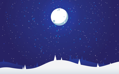 Winter landscape with light stars. Shiny background vector.